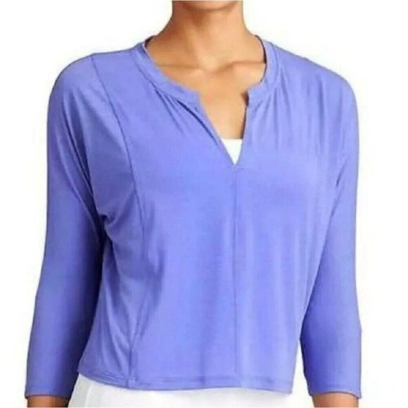 Athleta Top Women's Sz 2XS Purple Split Round Neck 3/4 Sleeves Pullover Relaxed - Picture 1 of 13